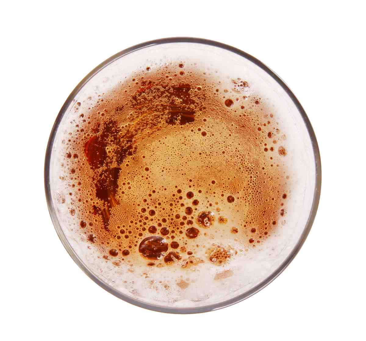 Glass of beer, top view,Isolated on white background