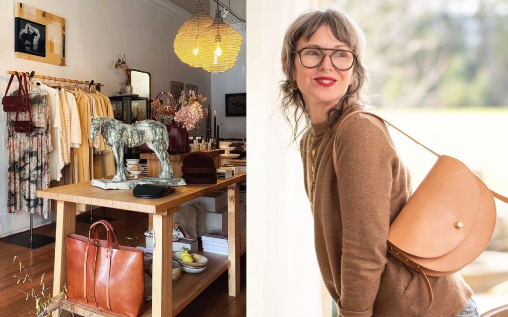 shop and woman with bag